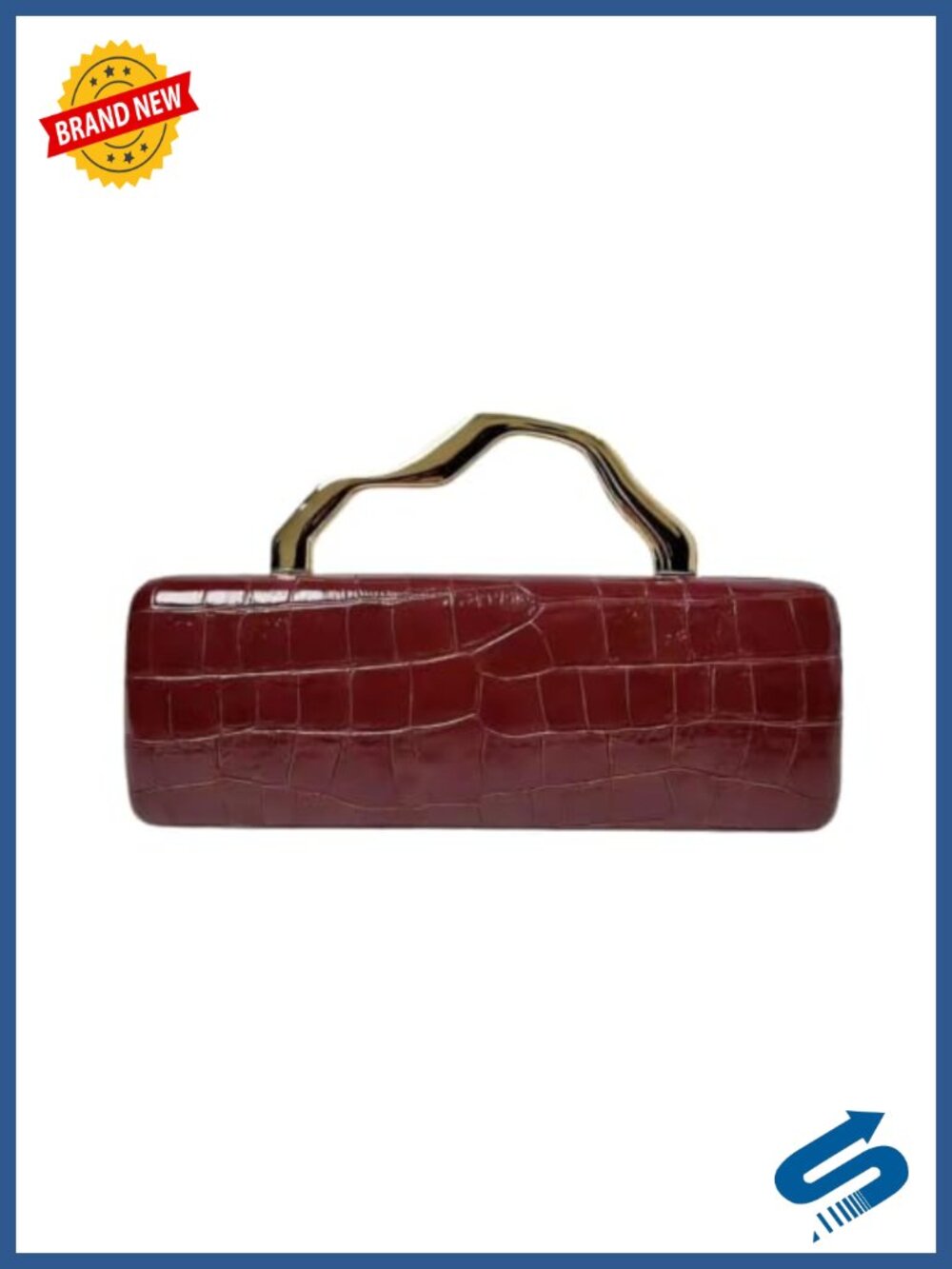 PU Leather Evening Clutch Metal Handle Crocodile Pattern Removable Chain